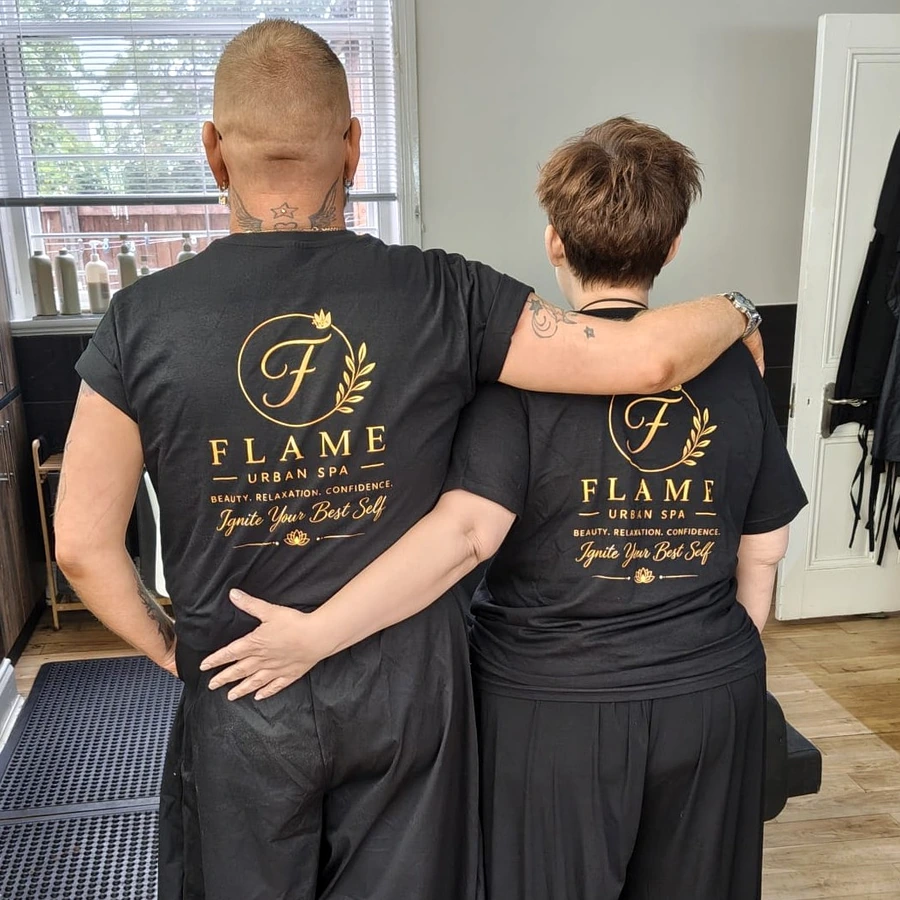 Detail of Flame Urban Spa gold custom print