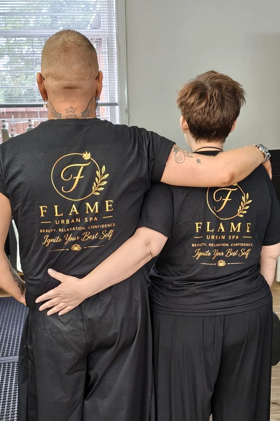 Flame Urban Spa custom printed staff clothing